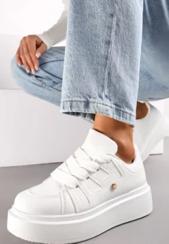 Białe Sneakersy na Grubej Podeszwie przed Kostkę Alisis