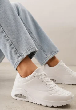Białe Sneakersy na Platformie z Transparentną Wstawką przy Podeszwie Riovira