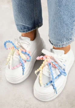 Białe Sneakersy na Platformie z Koralikami Amovanna