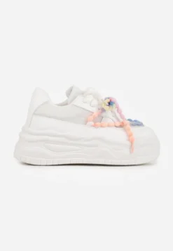 Białe Sneakersy na Platformie z Koralikami Amovanna