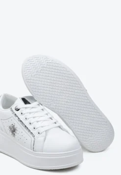 Białe Sneakersy na Platformie z Metaliczną Ozdobą w Kształcie Owada i Brokatem Lientia