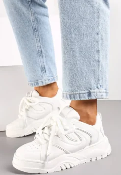 Białe Sneakersy na Platformie z Grubymi Sznurówkami Imyria