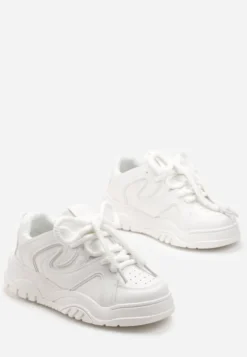 Białe Sneakersy na Platformie z Grubymi Sznurówkami Imyria
