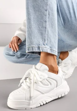 Białe Sneakersy na Platformie z Grubymi Sznurówkami Imyria
