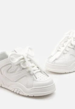 Białe Sneakersy na Platformie z Grubymi Sznurówkami Imyria