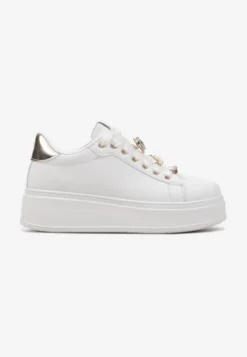 Białe Sneakersy na Platformie z Zawieszkami na Sznurówkach Ellamas
