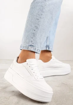 Białe Sneakersy na Platformie Ozdobionej Tłoczeniem Vaiviera