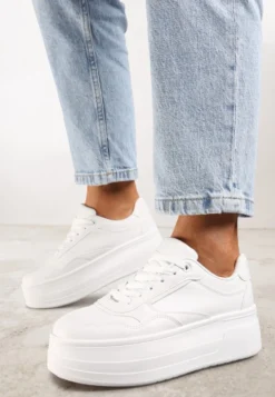 Białe Sneakersy na Platformie Ozdobionej Tłoczeniem Vaiviera