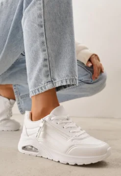Białe Sneakersy na Platformie z Przezroczystą Wstawką i Suwakiem z Napisami Valentinae