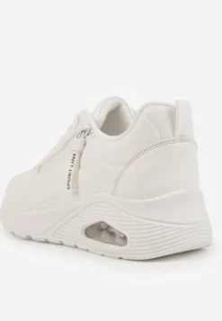 Białe Sneakersy na Platformie z Przezroczystą Wstawką i Suwakiem z Napisami Valentinae
