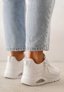 Białe Sneakersy na Platformie z Przezroczystą Wstawką i Suwakiem z Napisami Valentinae