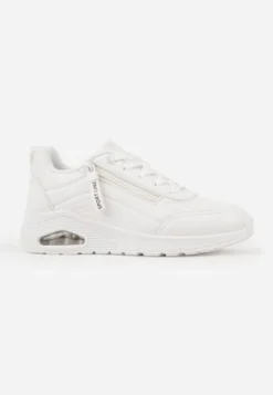Białe Sneakersy na Platformie z Przezroczystą Wstawką i Suwakiem z Napisami Valentinae