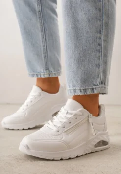 Białe Sneakersy na Platformie z Przezroczystą Wstawką i Suwakiem z Napisami Valentinae