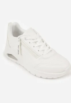 Białe Sneakersy na Platformie z Przezroczystą Wstawką i Suwakiem z Napisami Valentinae