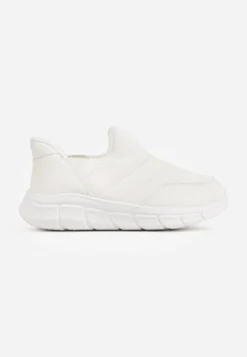 Białe Sneakersy Śniegowce na Platformie z Tłoczeniem i Pikowaną Cholewką Vermina