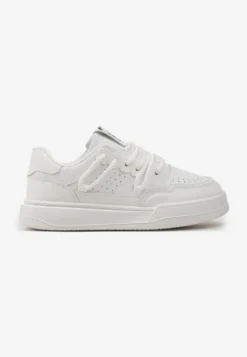 Białe Sneakersy Ozdobione Naszywką z Pandą i Szerokimi Sznurówkami Wannia
