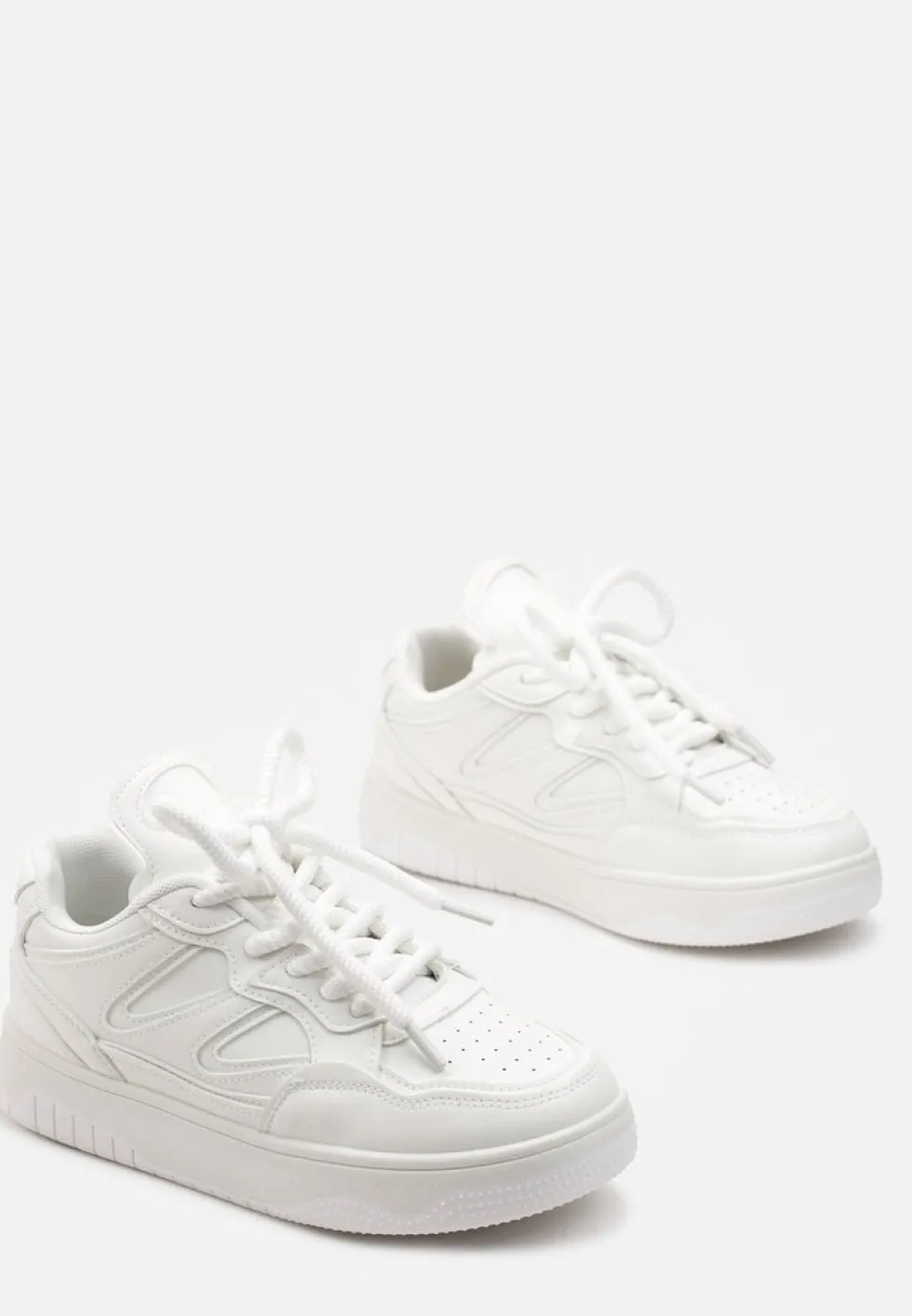 Białe Sneakersy przed Kostkę na Platformie z Wstawkami Losia