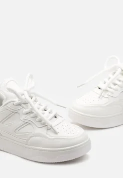 Białe Sneakersy przed Kostkę na Platformie z Wstawkami Losia
