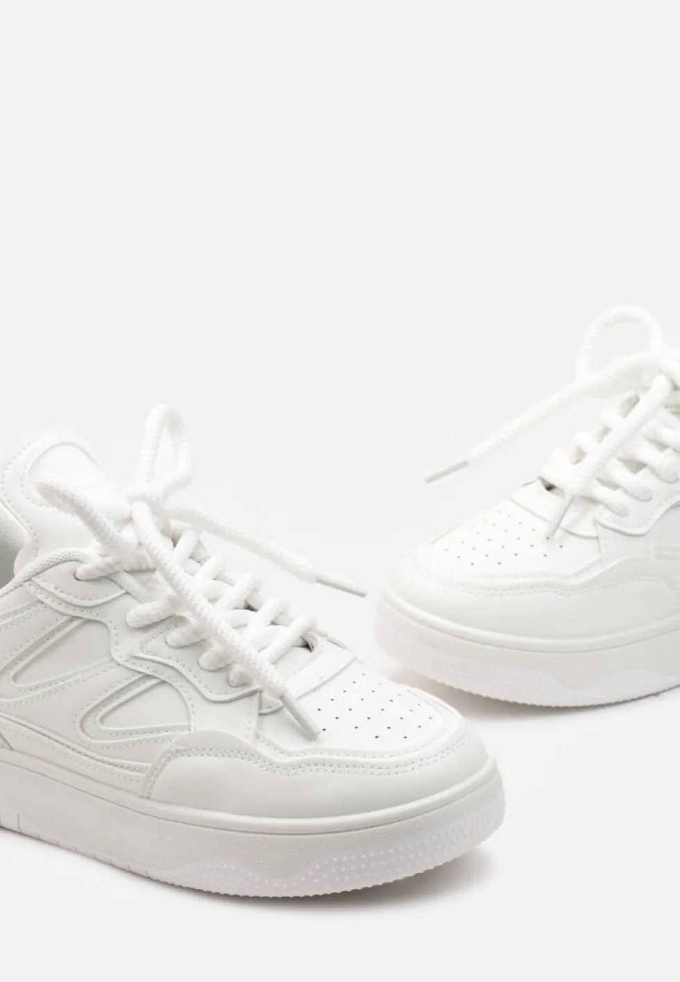Białe Sneakersy przed Kostkę na Platformie z Wstawkami Losia