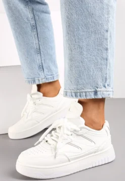 Białe Sneakersy przed Kostkę na Platformie z Wstawkami Losia