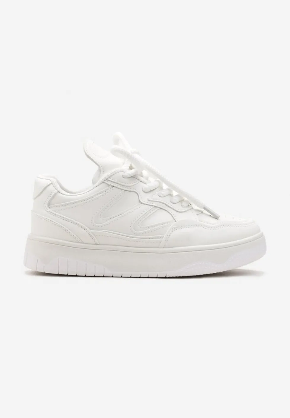 Białe Sneakersy przed Kostkę na Platformie z Wstawkami Losia