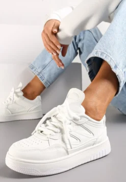 Białe Sneakersy przed Kostkę na Platformie z Wstawkami Losia