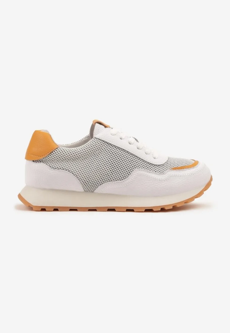 Białe Sneakersy Skórzane Ozdobione Geometrycznym Motywem Wibessa