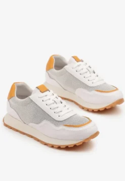 Białe Sneakersy Skórzane Ozdobione Geometrycznym Motywem Wibessa