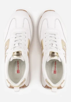 Białe Sneakersy Skórzane w Stylu Sportowym z Ozdobnymi Wstawkami i Przeszyciami Evlinna