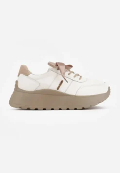 Białe Sneakersy Skórzane z Dwiema Parami Sznurówek na Platformie Crocefissa