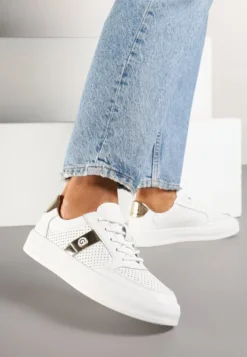 Białe Sneakersy Skórzane z Metaliczną Ozdobą Astevin