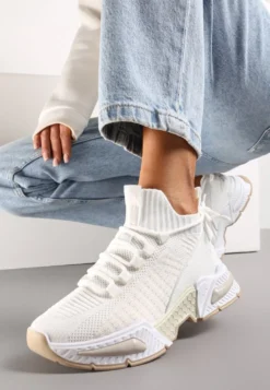 Białe Sneakersy Sportowe na Grubej Podeszwie ze Skarpetkową Cholewką Xille