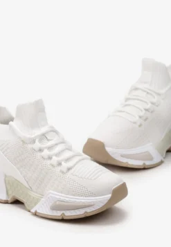Białe Sneakersy Sportowe na Grubej Podeszwie ze Skarpetkową Cholewką Xille