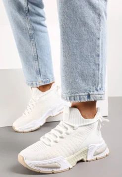 Białe Sneakersy Sportowe na Grubej Podeszwie ze Skarpetkową Cholewką Xille
