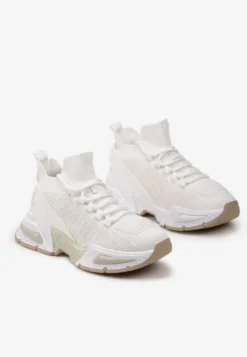 Białe Sneakersy Sportowe na Grubej Podeszwie ze Skarpetkową Cholewką Xille