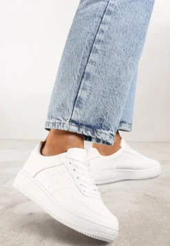 Białe Sneakersy Sznurowane na Grubej Podeszwie Taleith