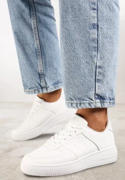 Białe Sneakersy Sznurowane na Grubej Podeszwie Taleith