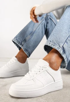 Białe Sneakersy Sznurowane na Grubej Podeszwie Taleith