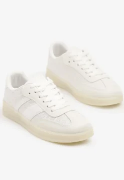 Białe Sneakersy Tenisówki Ozdobione Paskami Amodira