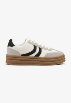 Białe Sneakersy Typu Kultowe Tenisówki na Grubej Podeszwie z Tłoczeniem Lisanitea