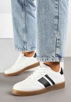 Białe Sneakersy Typu Tenisówki Ozdobione Paskami Amolana