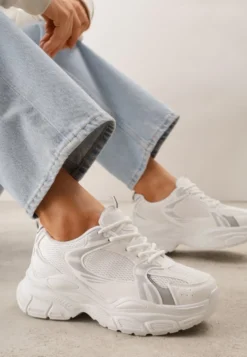 Białe Sneakersy VICES na Geometrycznej Platformie z Perforacją Elinata