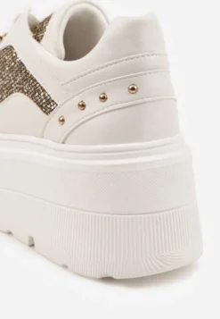 Białe Sneakersy VICES na Koturnie z Brokatowymi Wstawkami Morinatea