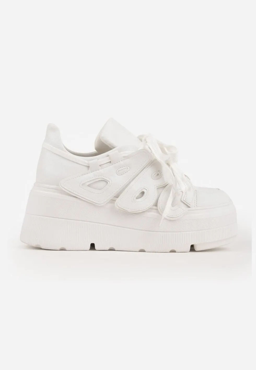 Białe Sneakersy Vices na Płaskiej Podeszwie z Geometryczną Aplikacją Nelenith
