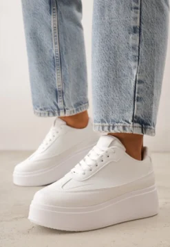 Białe Sneakersy VICES na Platformie z Ozdobnym Noskiem Attis