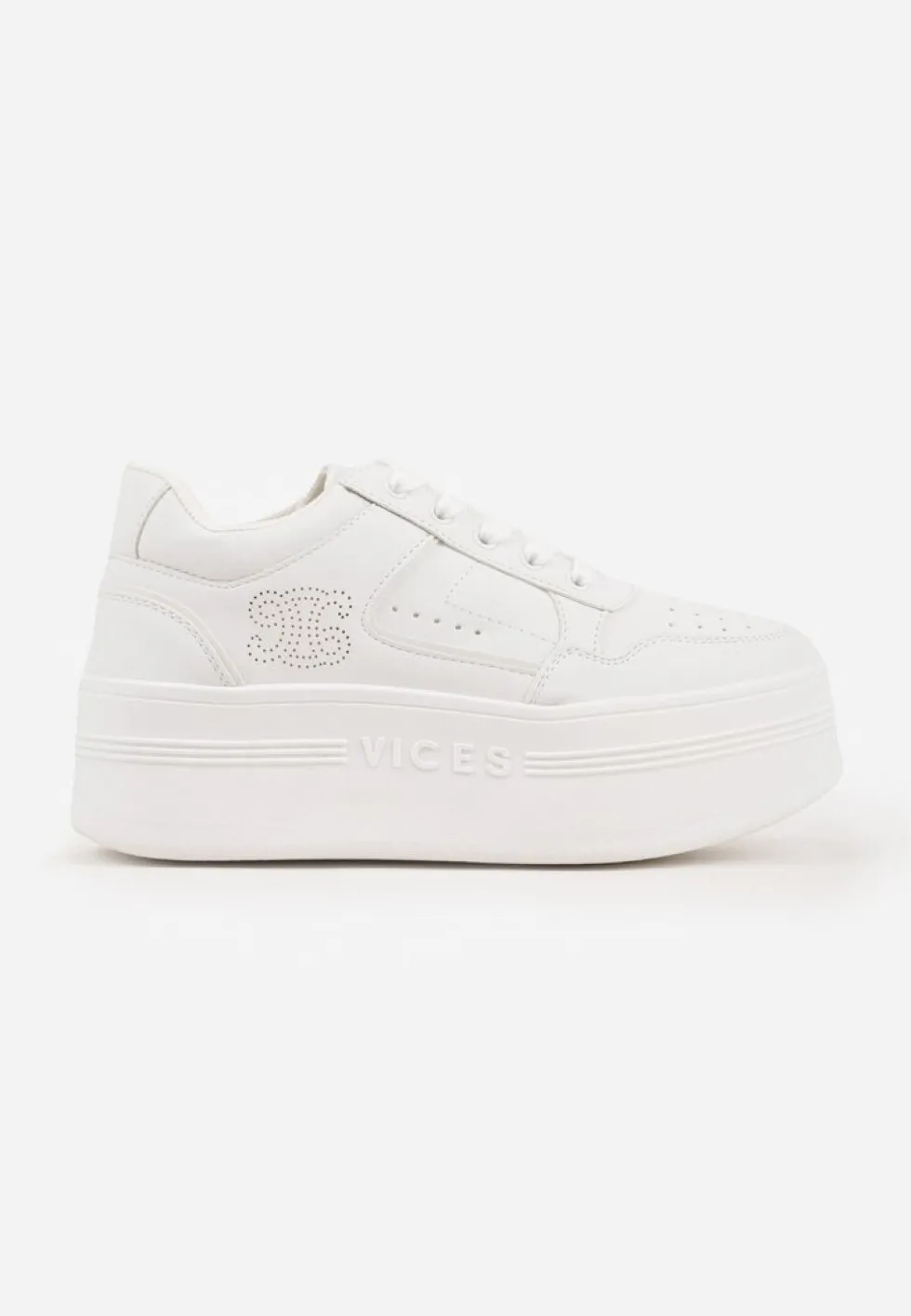 Białe Sneakersy Vices na Platformie Ozdobione Metalicznymi Aplikacjami Nelanil