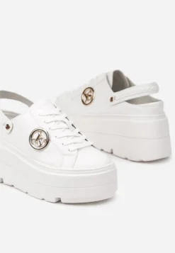 Białe Sneakersy Vices na Platformie z Tłoczeniem Paskiem na Pięcie i Metaliczną Aplikacją Selfedi
