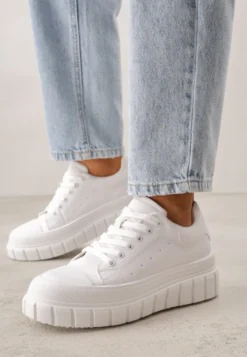 Białe Sneakersy VICES na Platformie w Stylu Chunky z Perforacją Hypsyllis