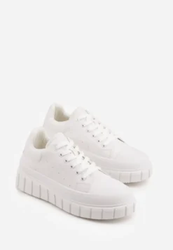 Białe Sneakersy VICES na Platformie w Stylu Chunky z Perforacją Hypsyllis