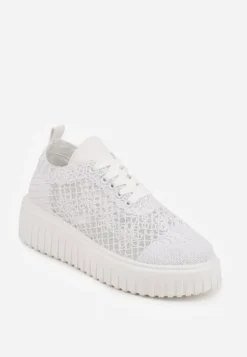 Białe Sneakersy Vices na Platformie z Ażurową Cholewką Lumerise
